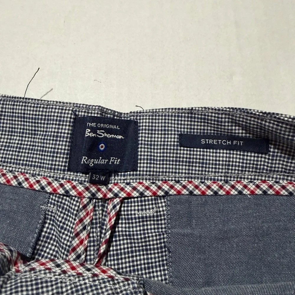 ben‎ sherman stretch fit blue plaid golf shorts, men's 32